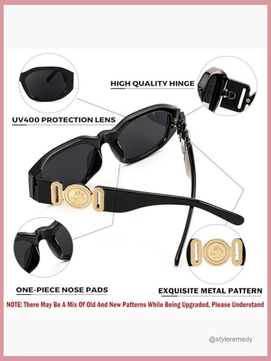 Retro Rectangle Sunglasses, Metal Frame, UV400 Protection main image 6